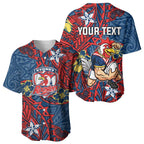 Personalised Sydney Roosters Baseball Jersey Polynesian Tribal Pattern With Rugby Rooster Mascot Art