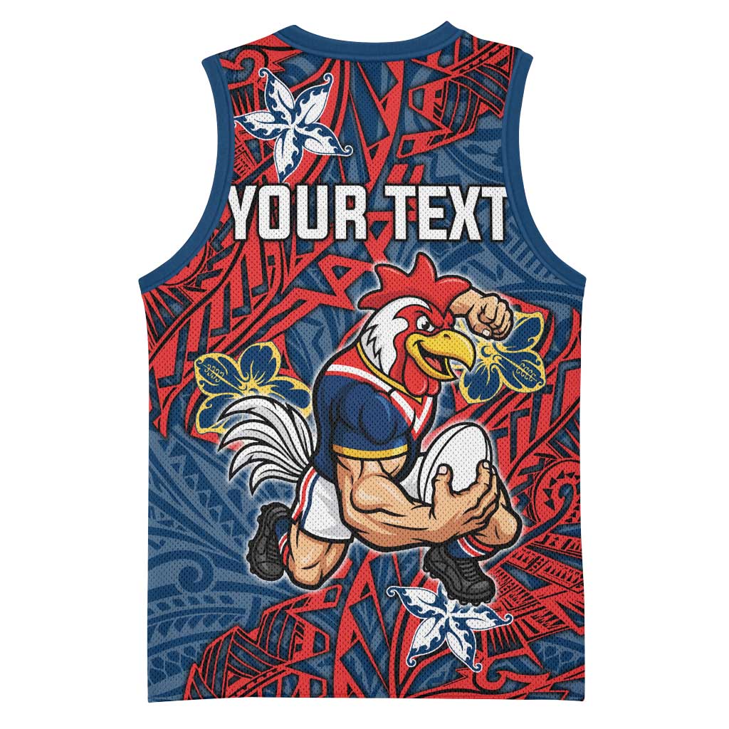 Personalised Sydney Roosters Basketball Jersey Polynesian Tribal Pattern With Rugby Rooster Mascot Art