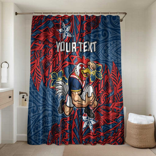 Personalised Sydney Roosters Bathroom Set Polynesian Tribal Pattern With Rugby Rooster Mascot Art