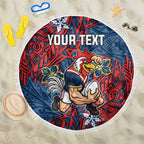 Personalised Sydney Roosters Beach Blanket Polynesian Tribal Pattern With Rugby Rooster Mascot Art