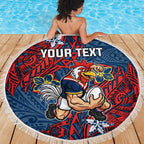 Personalised Sydney Roosters Beach Blanket Polynesian Tribal Pattern With Rugby Rooster Mascot Art