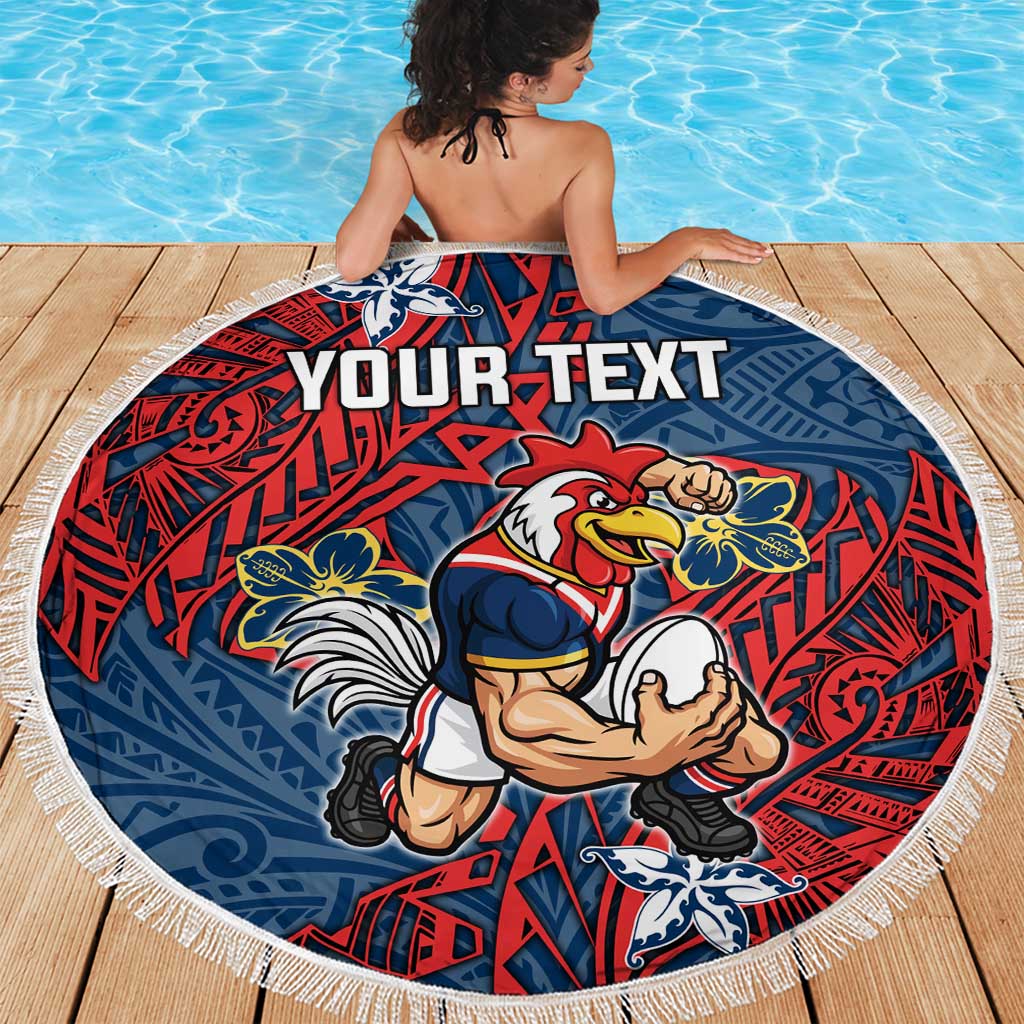Personalised Sydney Roosters Beach Blanket Polynesian Tribal Pattern With Rugby Rooster Mascot Art