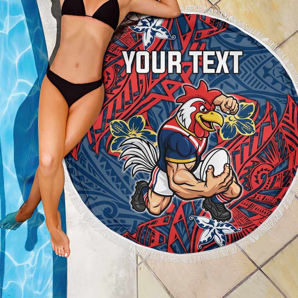 Personalised Sydney Roosters Beach Blanket Polynesian Tribal Pattern With Rugby Rooster Mascot Art