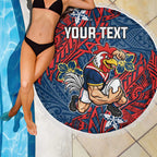 Personalised Sydney Roosters Beach Blanket Polynesian Tribal Pattern With Rugby Rooster Mascot Art