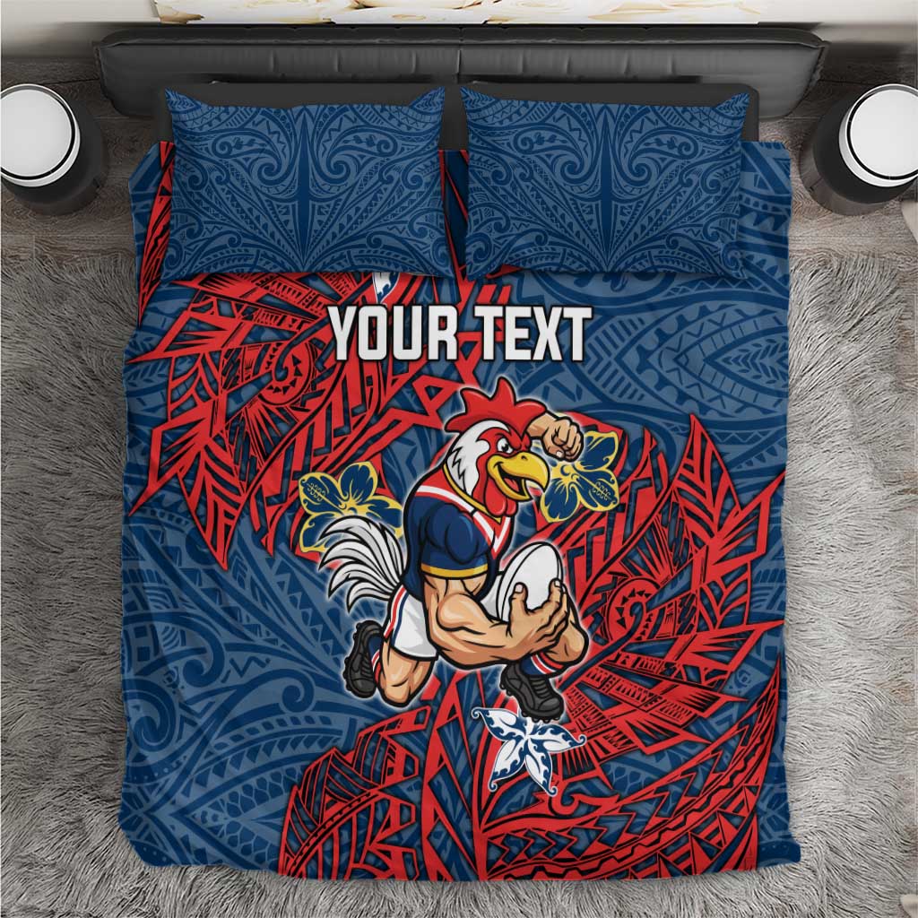 Personalised Sydney Roosters Bedding Set Polynesian Tribal Pattern With Rugby Rooster Mascot Art