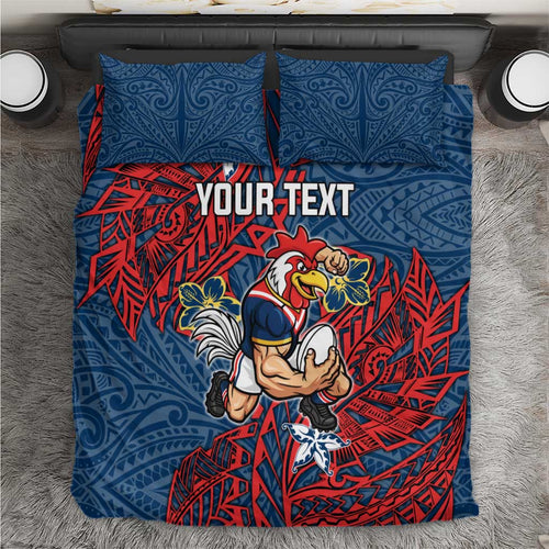 Personalised Sydney Roosters Bedding Set Polynesian Tribal Pattern With Rugby Rooster Mascot Art