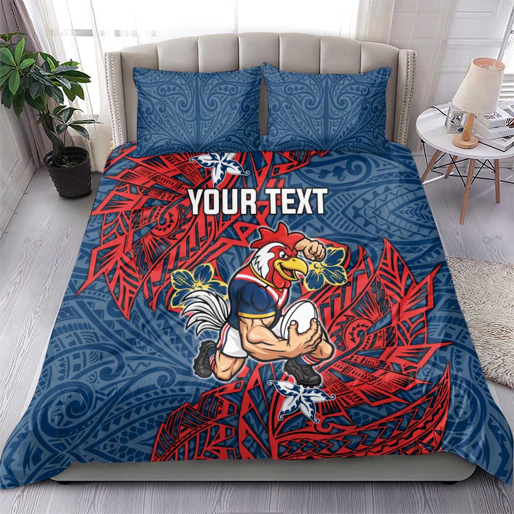Personalised Sydney Roosters Bedding Set Polynesian Tribal Pattern With Rugby Rooster Mascot Art