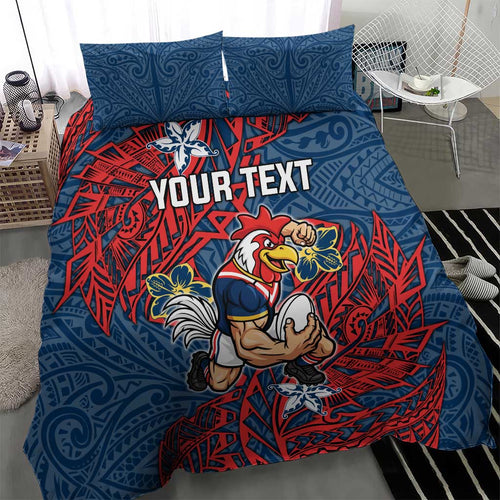 Personalised Sydney Roosters Bedding Set Polynesian Tribal Pattern With Rugby Rooster Mascot Art