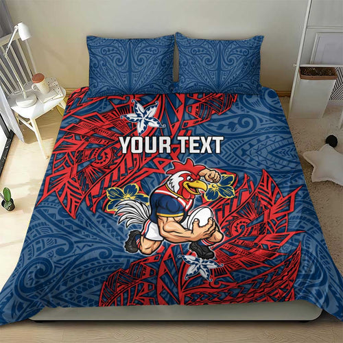 Personalised Sydney Roosters Bedding Set Polynesian Tribal Pattern With Rugby Rooster Mascot Art
