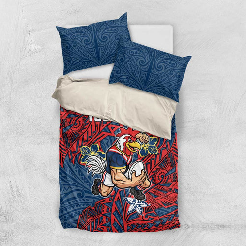 Personalised Sydney Roosters Bedding Set Polynesian Tribal Pattern With Rugby Rooster Mascot Art