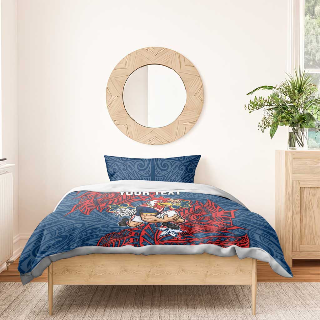 Personalised Sydney Roosters Bedding Set Polynesian Tribal Pattern With Rugby Rooster Mascot Art