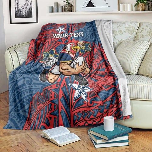 Personalised Sydney Roosters Blanket Polynesian Tribal Pattern With Rugby Rooster Mascot Art