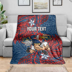 Personalised Sydney Roosters Blanket Polynesian Tribal Pattern With Rugby Rooster Mascot Art