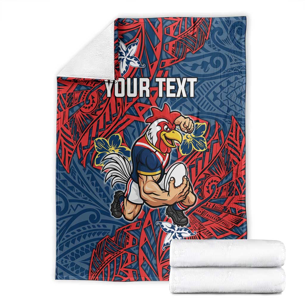 Personalised Sydney Roosters Blanket Polynesian Tribal Pattern With Rugby Rooster Mascot Art