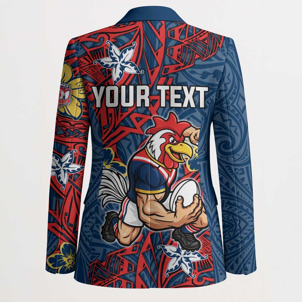 Personalised Sydney Roosters Blazer Polynesian Tribal Pattern With Rugby Rooster Mascot Art