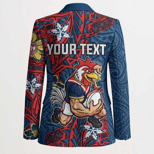 Personalised Sydney Roosters Blazer Polynesian Tribal Pattern With Rugby Rooster Mascot Art