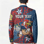 Personalised Sydney Roosters Blazer Polynesian Tribal Pattern With Rugby Rooster Mascot Art