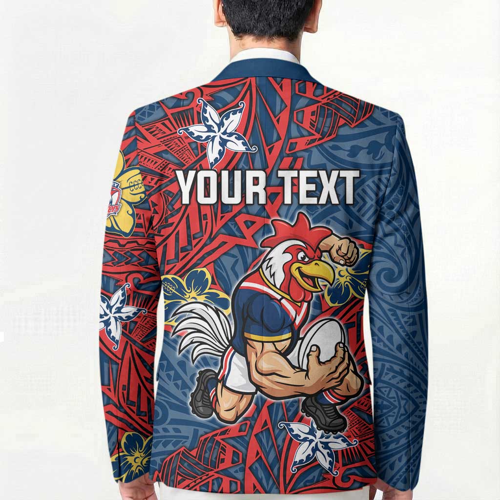 Personalised Sydney Roosters Blazer Polynesian Tribal Pattern With Rugby Rooster Mascot Art