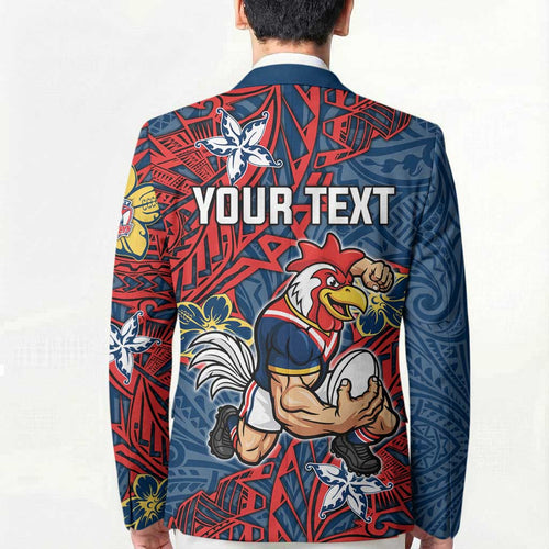 Personalised Sydney Roosters Blazer Polynesian Tribal Pattern With Rugby Rooster Mascot Art