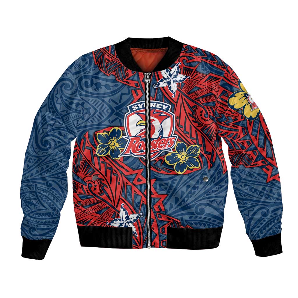 Personalised Sydney Roosters Bomber Jacket Polynesian Tribal Pattern With Rugby Rooster Mascot Art