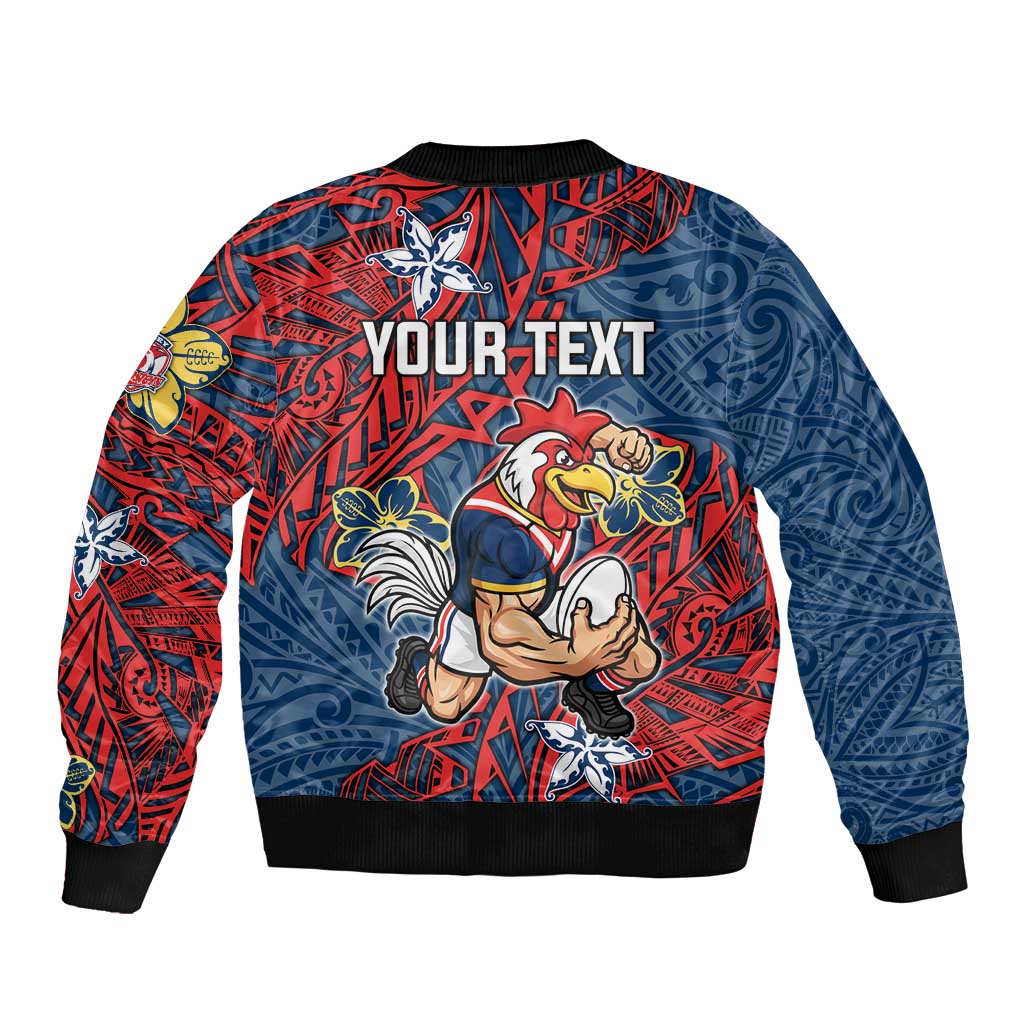 Personalised Sydney Roosters Bomber Jacket Polynesian Tribal Pattern With Rugby Rooster Mascot Art