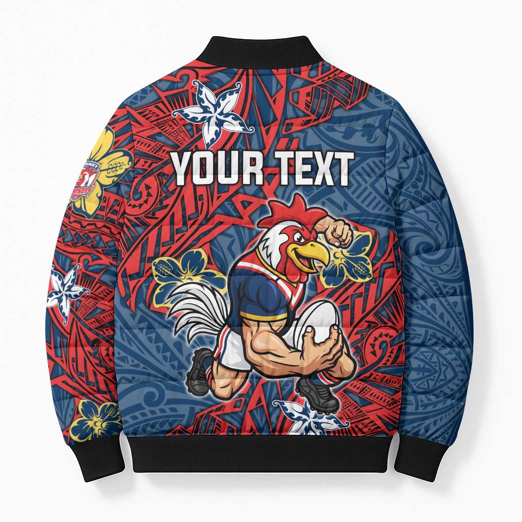 Personalised Sydney Roosters Bomber Puffer Jacket Polynesian Tribal Pattern With Rugby Rooster Mascot Art
