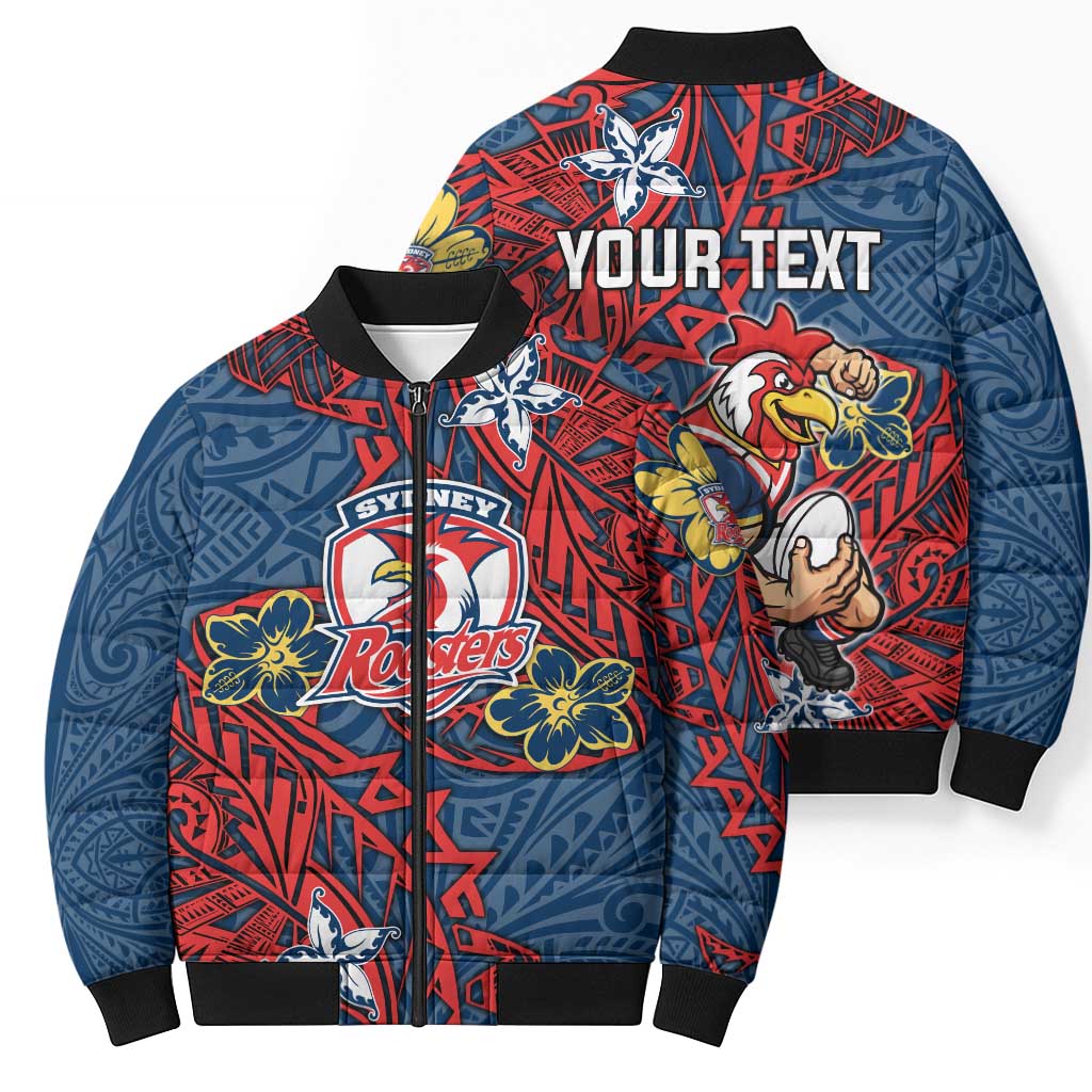 Personalised Sydney Roosters Bomber Puffer Jacket Polynesian Tribal Pattern With Rugby Rooster Mascot Art