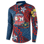 Personalised Sydney Roosters Button Sweatshirt Polynesian Tribal Pattern With Rugby Rooster Mascot Art