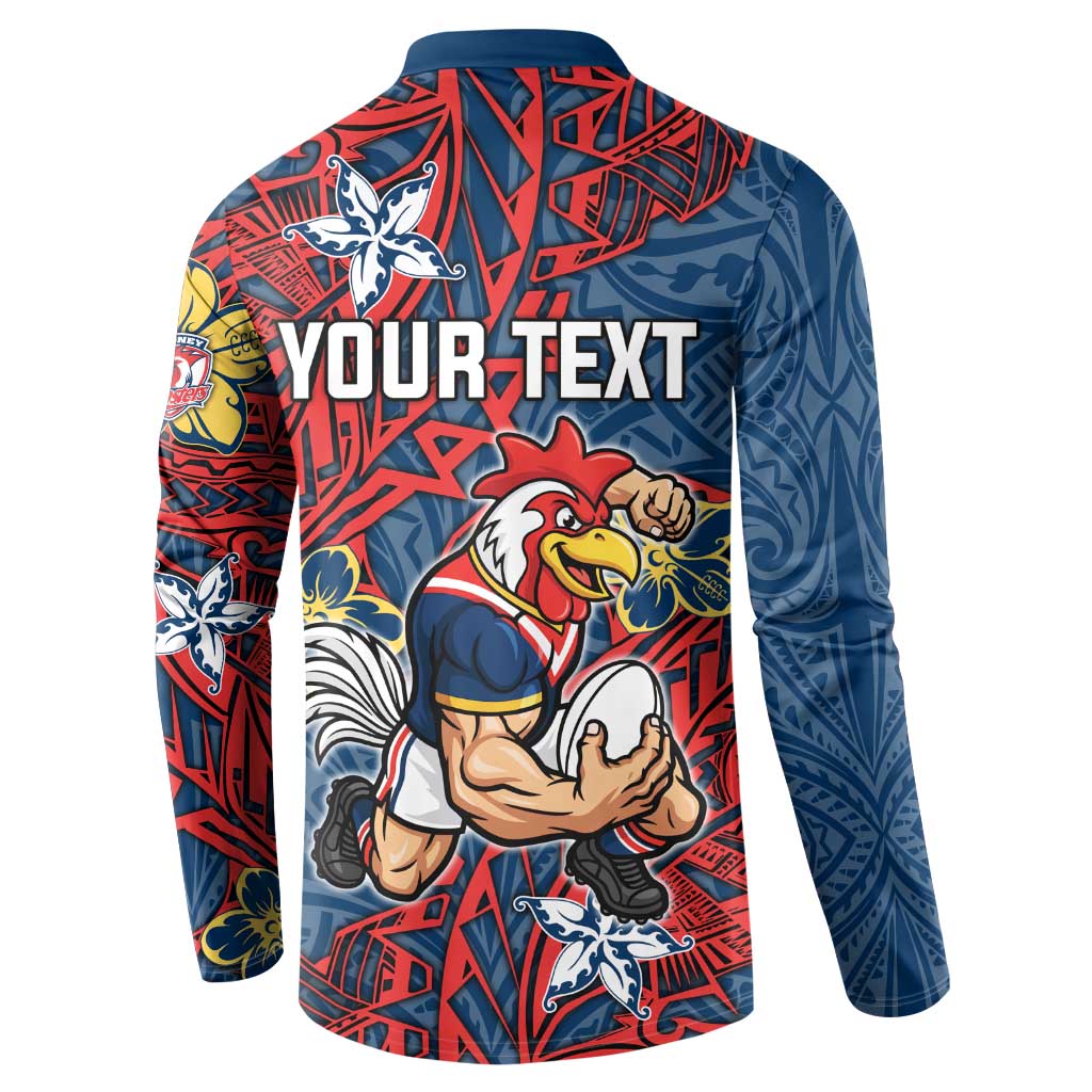 Personalised Sydney Roosters Button Sweatshirt Polynesian Tribal Pattern With Rugby Rooster Mascot Art