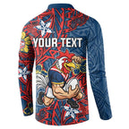Personalised Sydney Roosters Button Sweatshirt Polynesian Tribal Pattern With Rugby Rooster Mascot Art