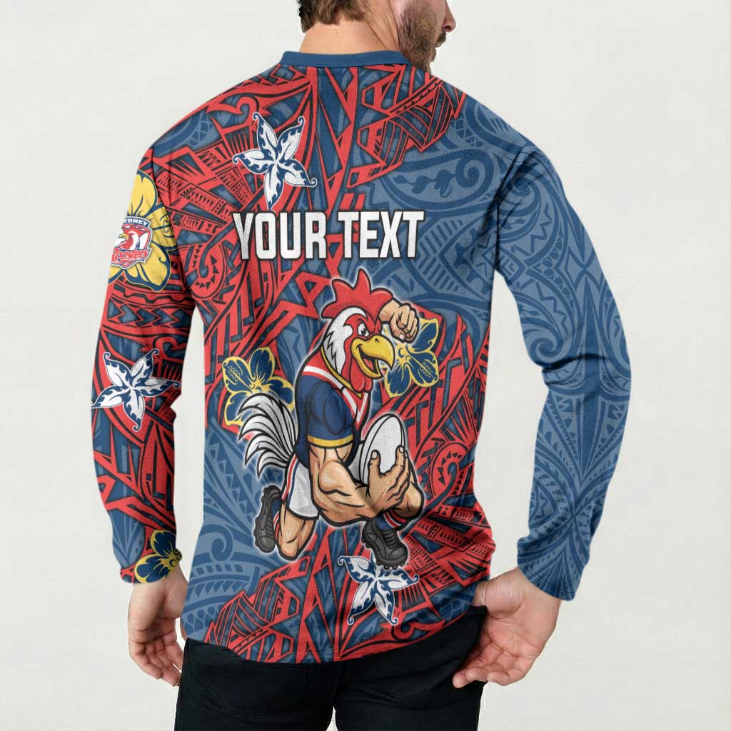 Personalised Sydney Roosters Button Sweatshirt Polynesian Tribal Pattern With Rugby Rooster Mascot Art