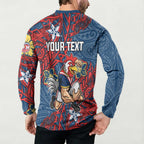 Personalised Sydney Roosters Button Sweatshirt Polynesian Tribal Pattern With Rugby Rooster Mascot Art