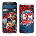 Personalised Sydney Roosters 4 in 1 Can Cooler Tumbler Polynesian Tribal Pattern With Rugby Rooster Mascot Art