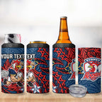 Personalised Sydney Roosters 4 in 1 Can Cooler Tumbler Polynesian Tribal Pattern With Rugby Rooster Mascot Art