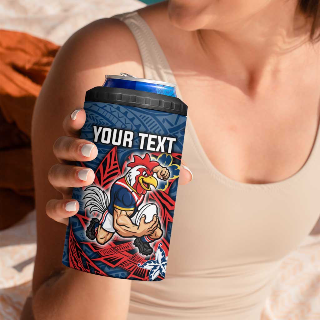 Personalised Sydney Roosters 4 in 1 Can Cooler Tumbler Polynesian Tribal Pattern With Rugby Rooster Mascot Art