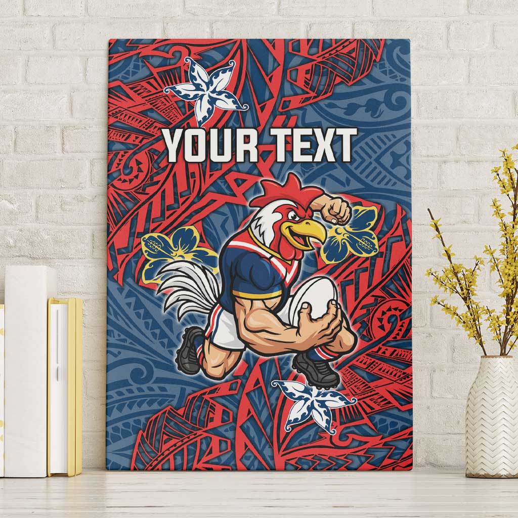 Personalised Sydney Roosters Canvas Wall Art Polynesian Tribal Pattern With Rugby Rooster Mascot Art