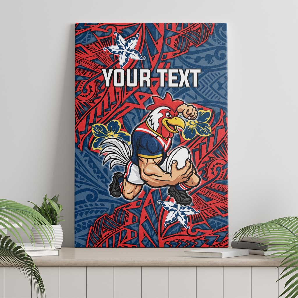 Personalised Sydney Roosters Canvas Wall Art Polynesian Tribal Pattern With Rugby Rooster Mascot Art