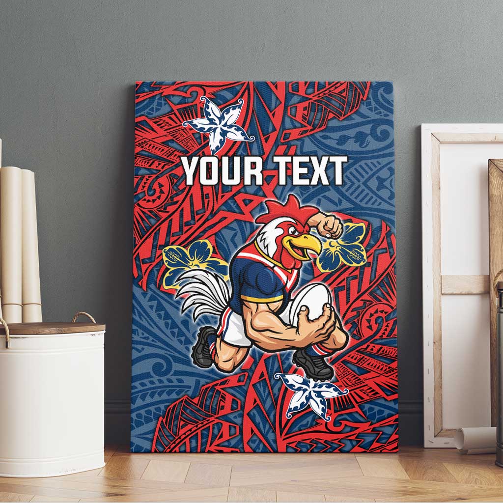 Personalised Sydney Roosters Canvas Wall Art Polynesian Tribal Pattern With Rugby Rooster Mascot Art