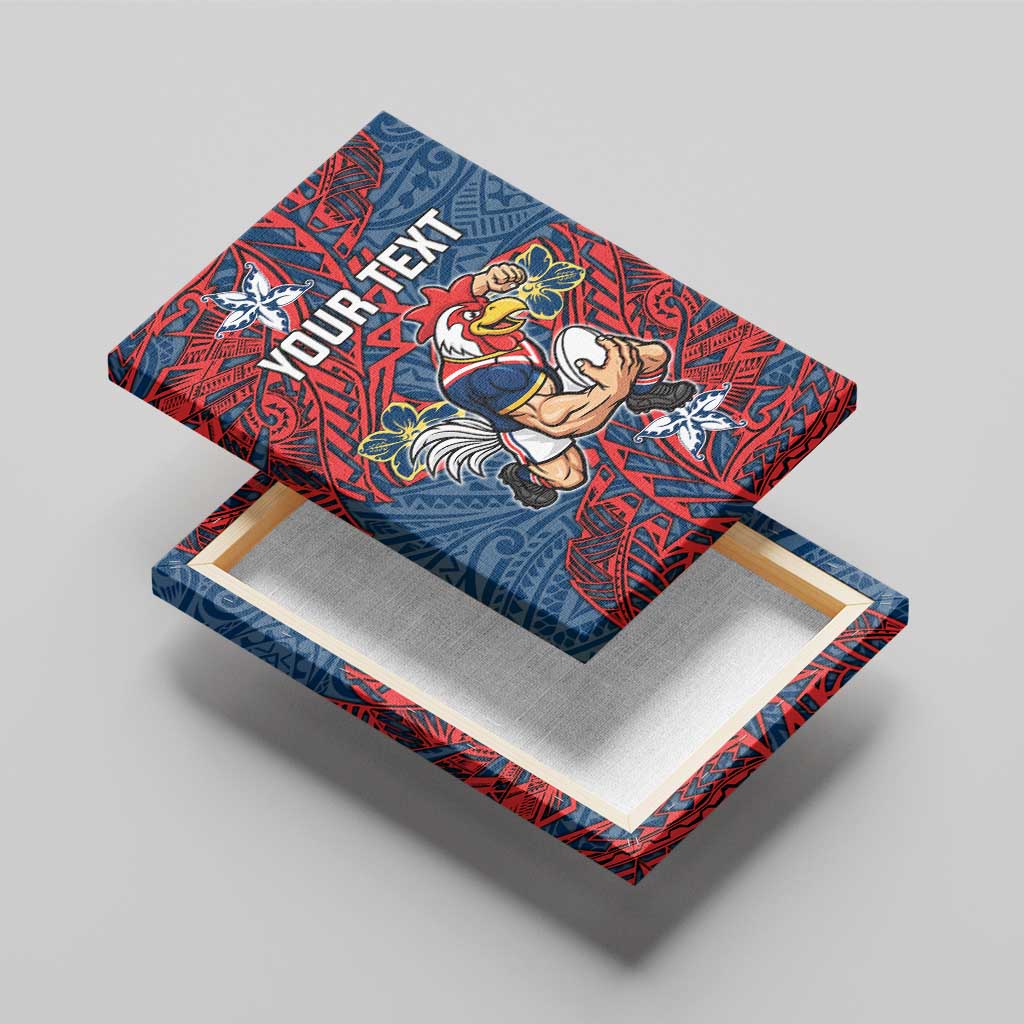 Personalised Sydney Roosters Canvas Wall Art Polynesian Tribal Pattern With Rugby Rooster Mascot Art