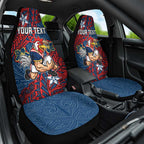 Personalised Sydney Roosters Car Seat Cover Polynesian Tribal Pattern With Rugby Rooster Mascot Art