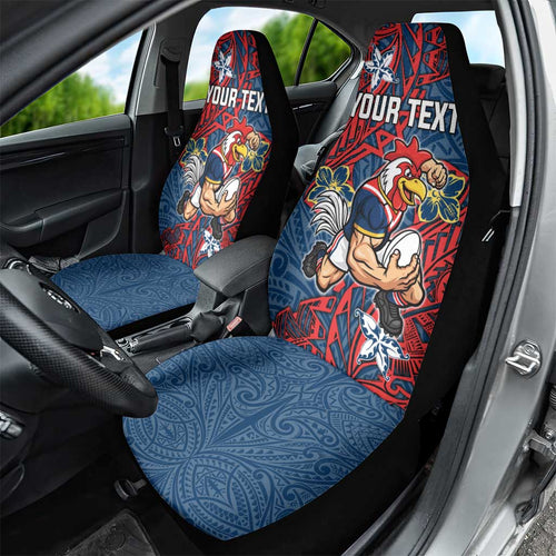 Personalised Sydney Roosters Car Seat Cover Polynesian Tribal Pattern With Rugby Rooster Mascot Art