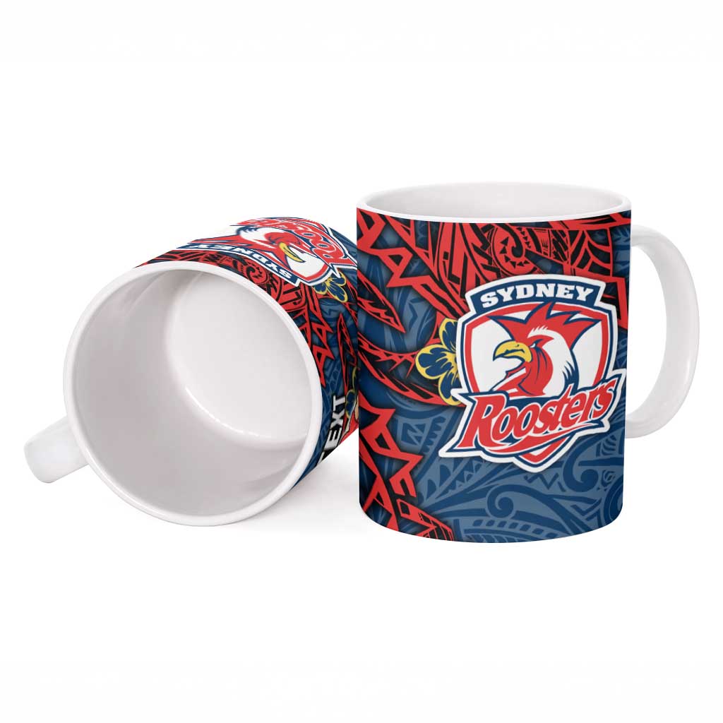 Personalised Sydney Roosters Ceramic Mug Polynesian Tribal Pattern With Rugby Rooster Mascot Art