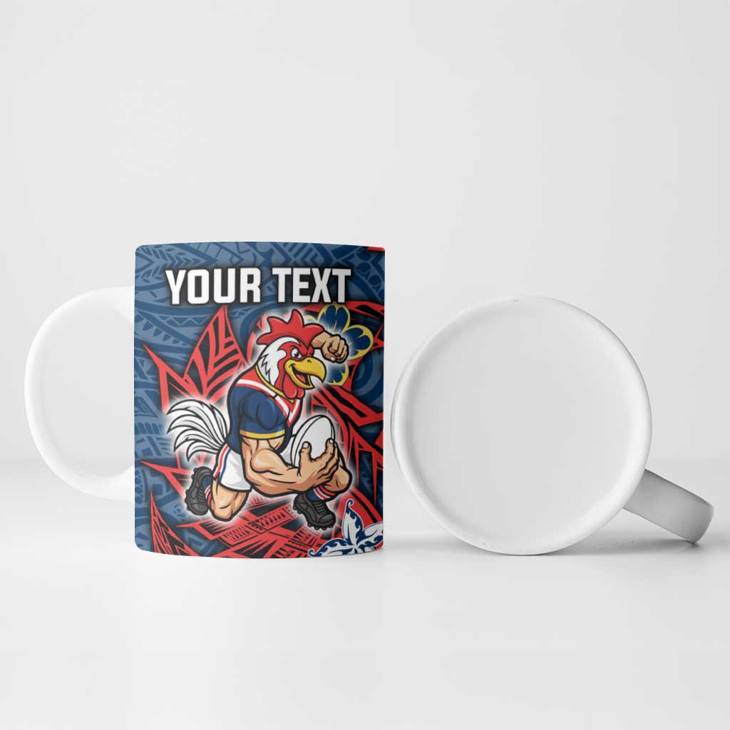 Personalised Sydney Roosters Ceramic Mug Polynesian Tribal Pattern With Rugby Rooster Mascot Art