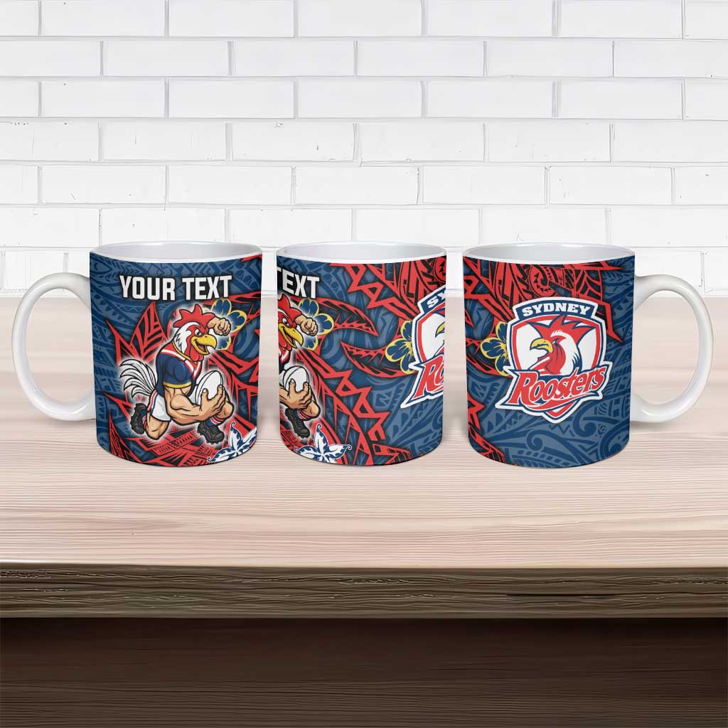 Personalised Sydney Roosters Ceramic Mug Polynesian Tribal Pattern With Rugby Rooster Mascot Art