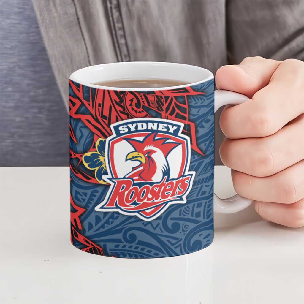 Personalised Sydney Roosters Ceramic Mug Polynesian Tribal Pattern With Rugby Rooster Mascot Art