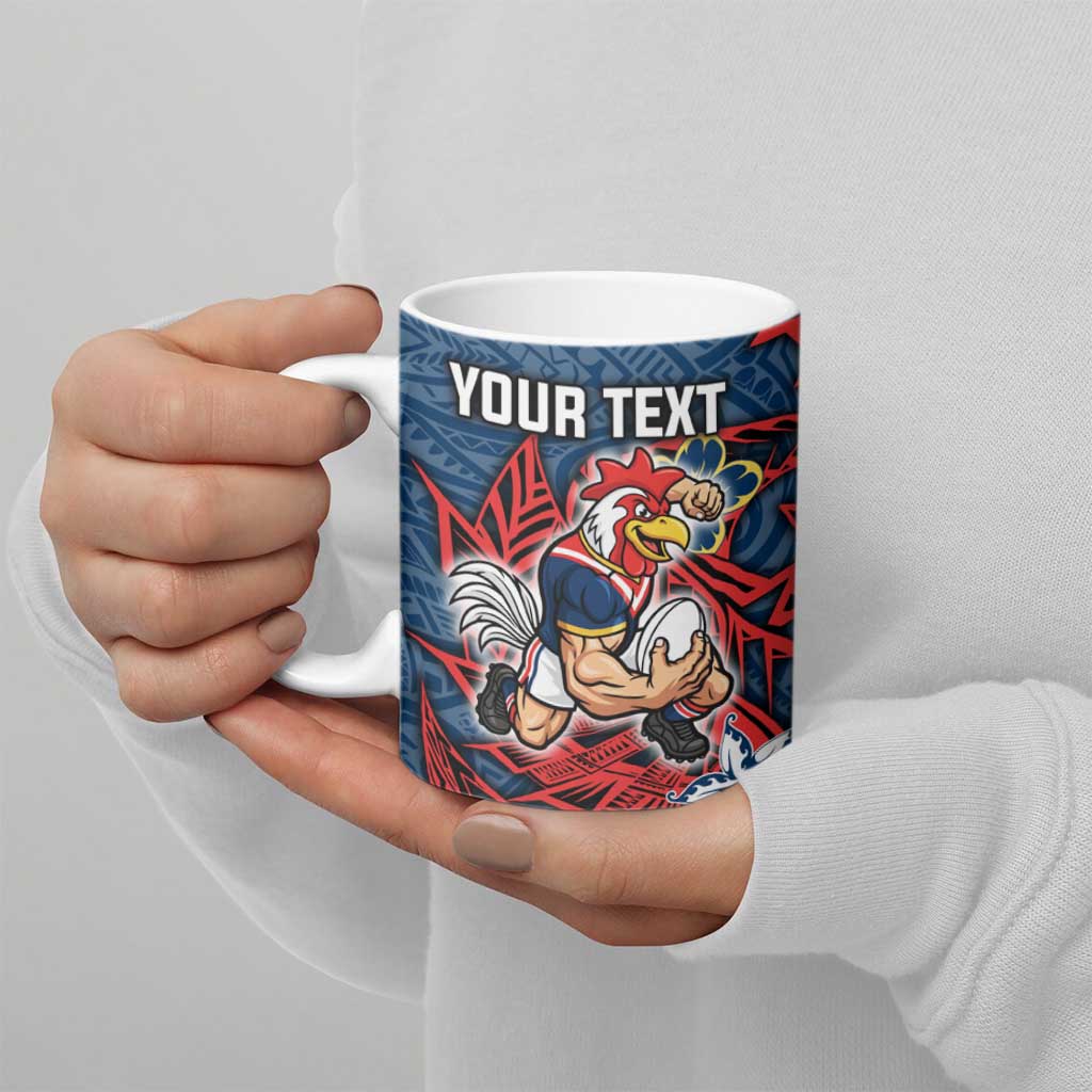 Personalised Sydney Roosters Ceramic Mug Polynesian Tribal Pattern With Rugby Rooster Mascot Art