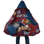 Personalised Sydney Roosters Cloak Polynesian Tribal Pattern With Rugby Rooster Mascot Art