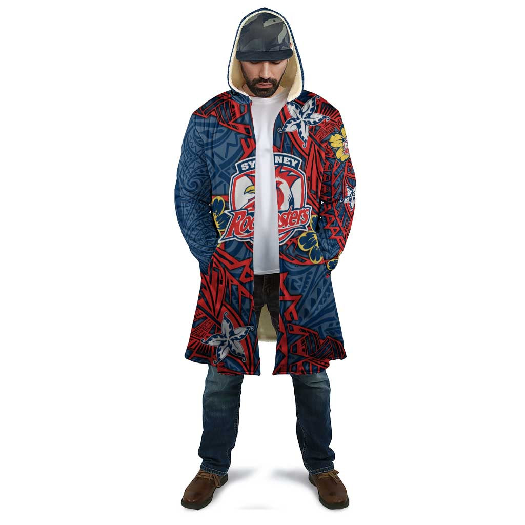 Personalised Sydney Roosters Cloak Polynesian Tribal Pattern With Rugby Rooster Mascot Art