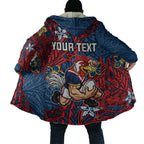 Personalised Sydney Roosters Cloak Polynesian Tribal Pattern With Rugby Rooster Mascot Art