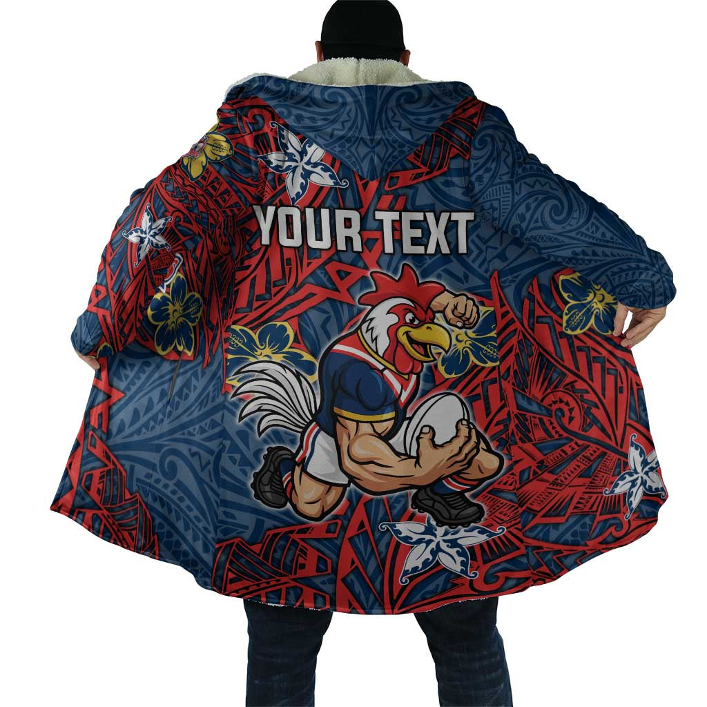 Personalised Sydney Roosters Cloak Polynesian Tribal Pattern With Rugby Rooster Mascot Art
